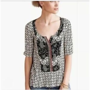 Anthropologie Akemi + Kin Ikat Paisley Floral Split Neck Top SIZE XS